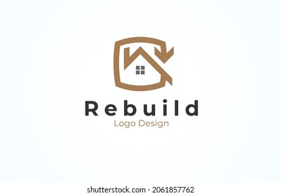 Reconstruction Rebuild Logo, Home Icon With Rebuild Icon Combination. Suitable For Architecture Renovation Apps Logo Design