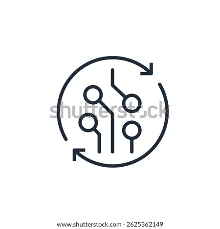 Reconstruction, update of electronic equipment system. Vector linear icon isolated on white background.
