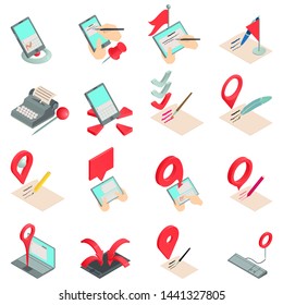Record book icons set. Isometric set of 16 record book vector icons for web isolated on white background