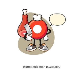 Record button butcher with speech bubble cartoon. Mascot Character vector.