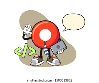 Record button developer with speech bubble cartoon. Mascot Character vector.