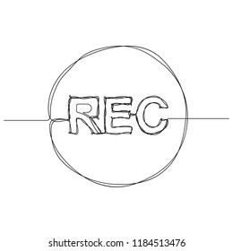The "record" button is drawn by one black line on a white background. Continuous line drawing. Vector illustration