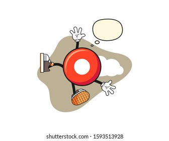 Record button fall from sky with thought bubble cartoon. Mascot Character vector.