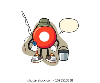 Record button fisherman with speech bubble cartoon. Mascot Character vector.