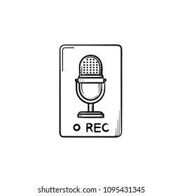 Record button with microphone symbol hand drawn outline doodle icon.Voice record media control concept vector sketch illustration for print, web, mobile and infographics isolated on white background.