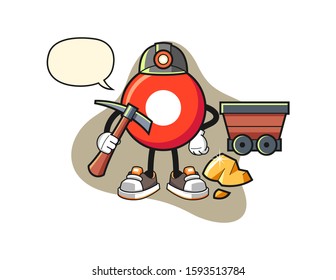 Record button miner with speech bubble cartoon. Mascot Character vector.