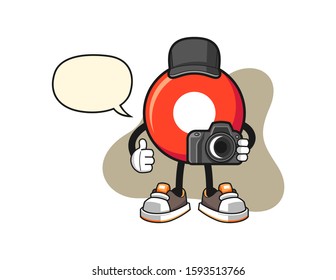 Record button photographer with speech bubble cartoon. Mascot Character vector.