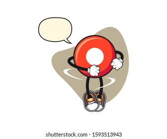 Record button spinning with speech bubble cartoon. Mascot Character vector.