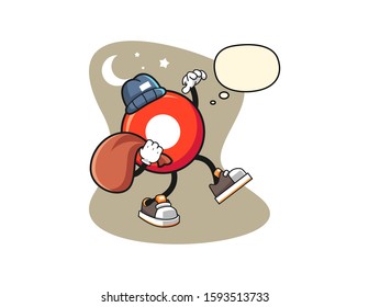 Record button thief with thought bubble cartoon. Mascot Character vector.