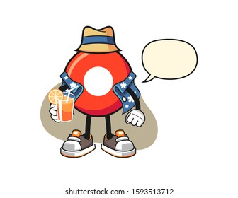 Record button vacation with speech bubble cartoon. Mascot Character vector.