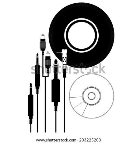Record, CD, Cartridge, audio jacks, RCA, Audio elements in Vector