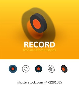 Record color icon, vector symbol in flat, outline and isometric style isolated on blur background