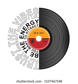 record drawing and rock songs fashion slogan for different apparel and T-shirt. - Vector