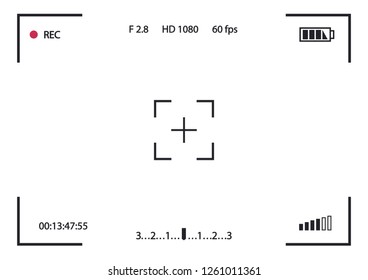 Record frame camera isolated on white background. Viewfinder template. Screen photography frame for video, snapshot photography, focusing screen. Cinematic view. Vector 10 eps