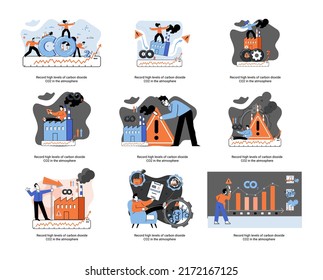 Record high levels carbon dioxide CO2 atmosphere. Industrial emissions affect changes in carbon dioxide concentration. Causes of climate change on planet. Problems of environment and ecology metaphor