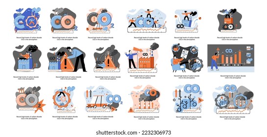 Record high levels carbon dioxide CO2 atmosphere. Industrial emissions affect changes in carbon dioxide concentration. Causes of climate change on planet. Problems of environment and ecology metaphor