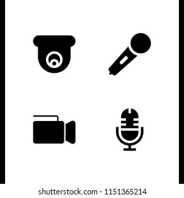 record icon. 4 record set with camera, karaoke microphone icon, video camera and microphone vector icons for web and mobile app