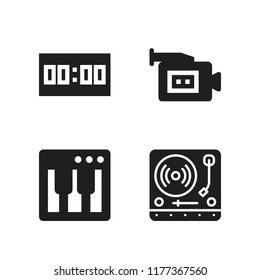 record icon. 4 record vector icons set. video camera, synthesizer and turntable icons for web and design about record theme
