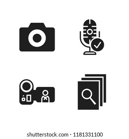 record icon. 4 record vector icons set. camcorder, searching files and microphone icons for web and design about record theme