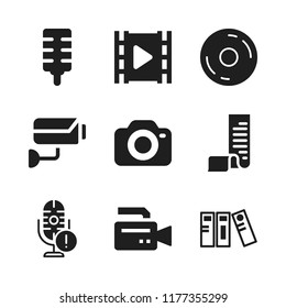 record icon. 9 record vector icons set. film, cctv and receipt icons for web and design about record theme