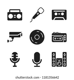 record icon. 9 record vector icons set. cassette, microphone and mic icons for web and design about record theme