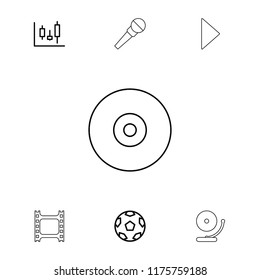 Record icon. collection of 7 record outline icons such as movie tape, panel control, gramophone, disc, play. editable record icons for web and mobile.