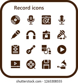  record icon set. 16 filled record icons. Simple modern icons about  - Vinyl, Microphone, Turntable, Karaoke, Audio, Harddrive, Sing, Medical report, Mandolin, Hard drive, Play