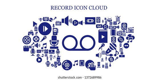 record icon set. 93 filled record icons. 