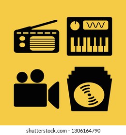 record icon set with synthesizer, radio and camera vector illustration