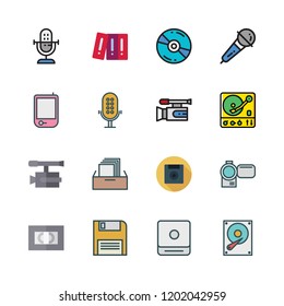 record icon set. vector set about video camera, hard disk, turntable and camcorder icons set.