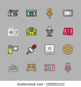 record icon set. vector set about cd player, vhs, archives and videotape icons set.