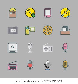 record icon set. vector set about cd player, filing cabinet, film and camcorder icons set.