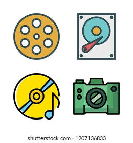 record icon set. vector set about hard disk, camera, film and compact disc icons set.