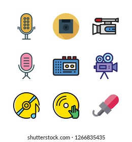 record icon set. vector set about vinyl, compact disc, microphone and video camera icons set.