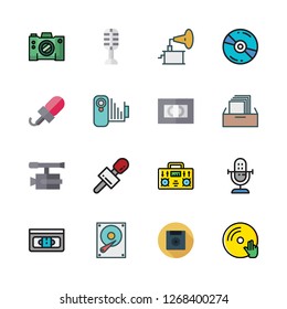 record icon set. vector set about vinyl, video camera, videotape and microphone icons set.