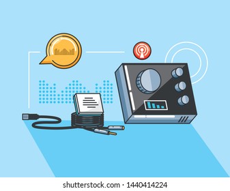record with icons of digital audio studio