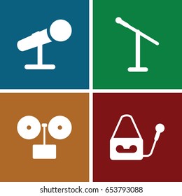 Record icons set. set of 4 record filled icons such as microphone
