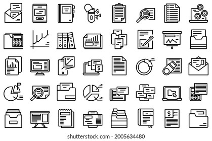 Record keeping icons set outline vector. Contract budget. Invoice evaluation