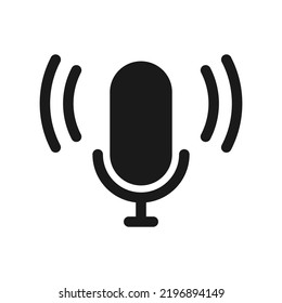 Grabar icono vectorial del micrófono. El micrófono de símbolo para el sitio web. Micrófono retro de ilustración para aplicaciones móviles. Micrófono pictograma. Icono minimalista. Icono de concepto de sonido