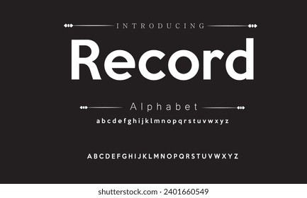 Record Modern Bold Font. Sans Serif Font. Regular Italic Uppercase Lowercase Typography urban style alphabet fonts for fashion, sport, technology, digital, movie, logo design, vector illustration
