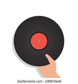 Record  on background vector concept. Music illustration in modern flat style. Color picture for design web site, web banner, printed material. Vinyl record flat icon.