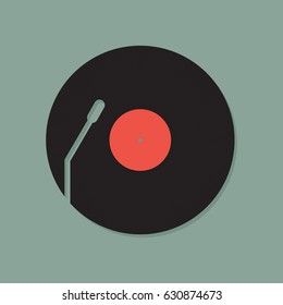 Record  on background vector concept. Music illustration in modern flat style. Color picture for design web site, web banner, printed material. Vinyl record flat icon.