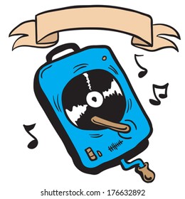 reproductor de discos con doodle de caricatura de carteles
