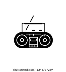 Record player black icon, vector sign on isolated background. Record player concept symbol, illustration 