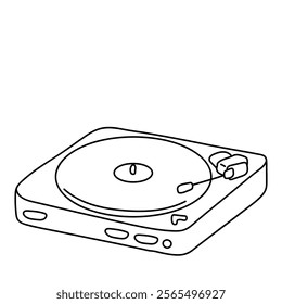 Record player. Black and white illustration, hand drawn coloring.