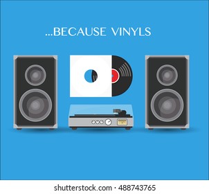 Record player with boxes and vilnyl disc. Stock vector