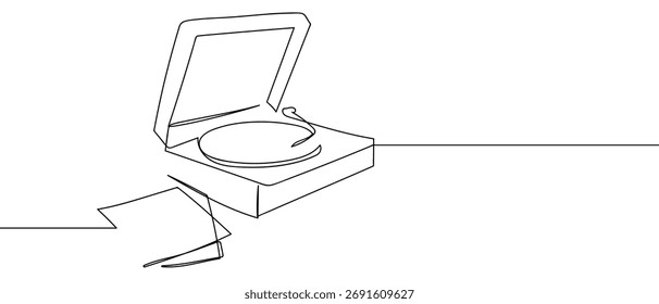 Record player, continuous line on transparent background One line design vector illustration 