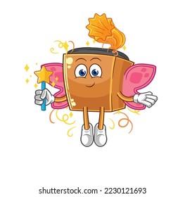 the record player fairy with wings and stick. cartoon mascot vector