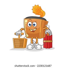 el jugador de registro que contiene el detonador de dinamita. vector de mascota de dibujos animados