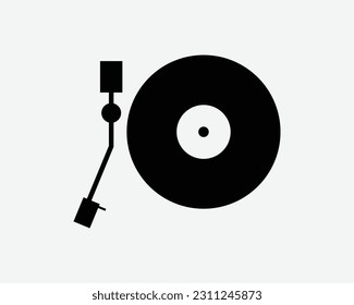 Record Player Icon. Music Recorder Vinvyl Old Vintage Classic Stereo Equipment Music Sign Symbol Black Artwork Graphic Illustration Clipart EPS Vector